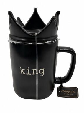 Joseph A. Collection King Crown Ceramic Mug with Lid Black NWT Novelty Royal